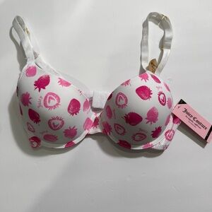 Juicy Couture Intimates Pink & White Strawberry Print Sexy Push Up Bra Size 34C